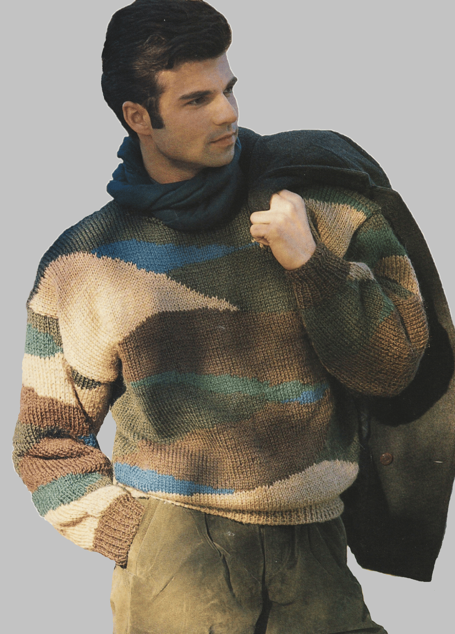 VINTAGE KNITTING PATTERN Mans Nature Lovers Sweater