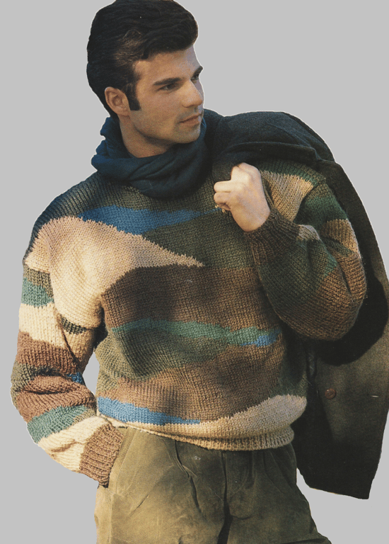 VINTAGE KNITTING PATTERN PDF Mans Nature Lovers Sweater
