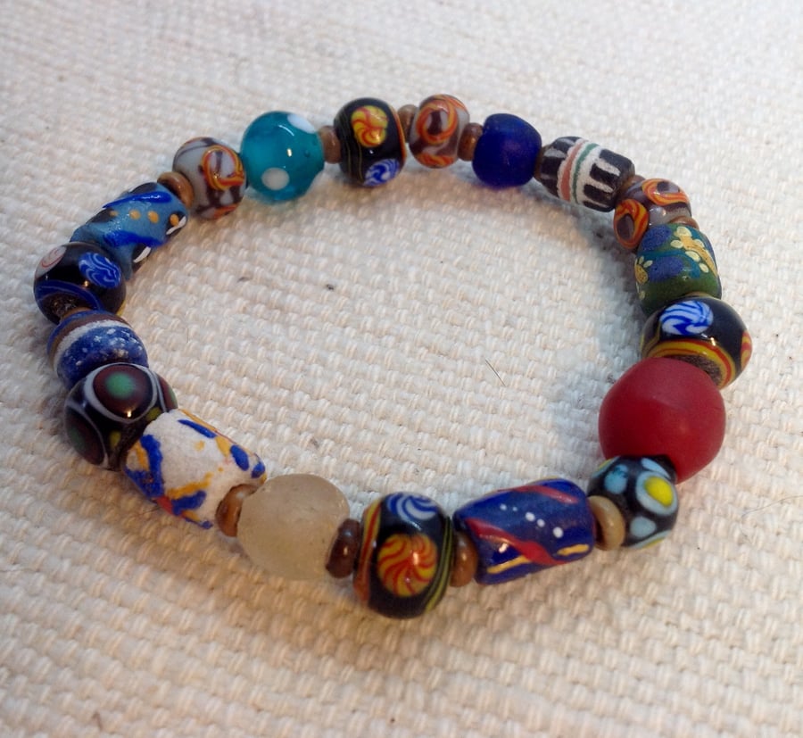 A bracelet for bead collectors with old and new beads