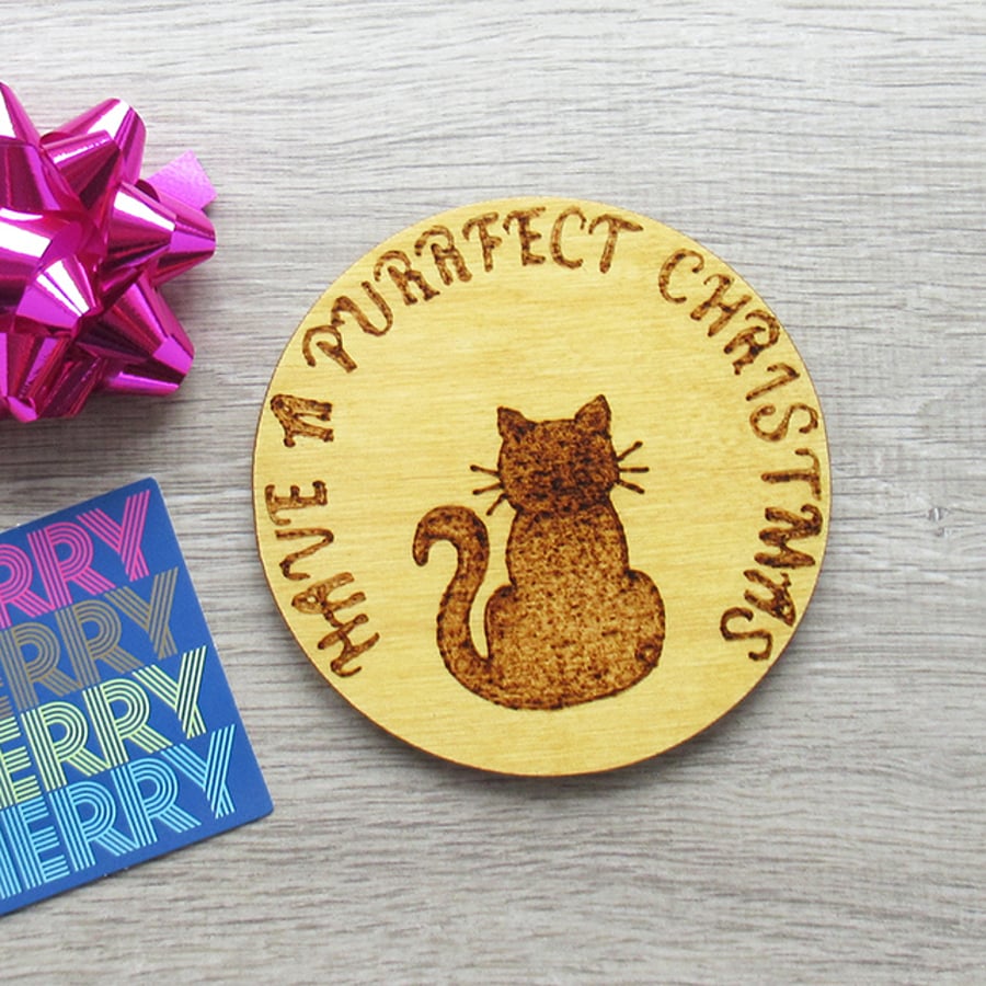 Cat Coaster - Christmas cat 