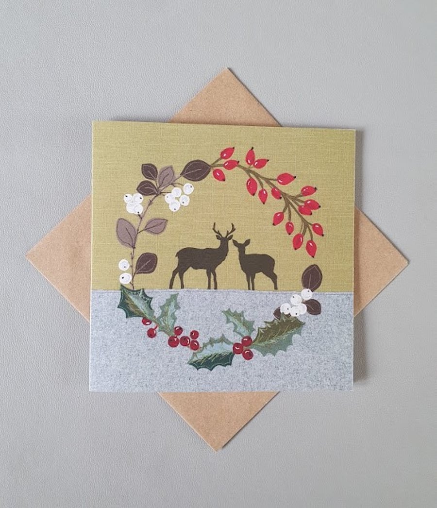 Christmas Stag and Doe Wreath card