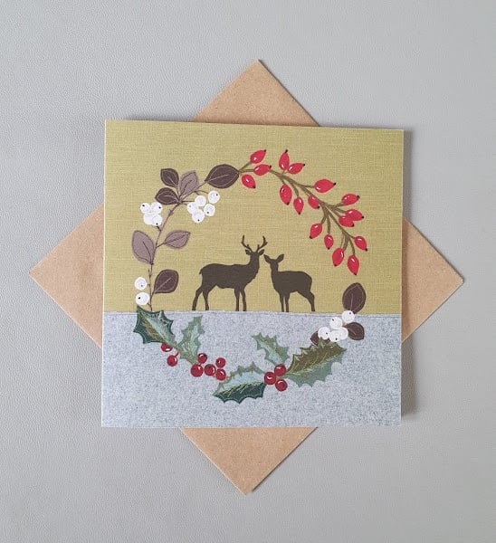 Christmas Stag and Doe Wreath card