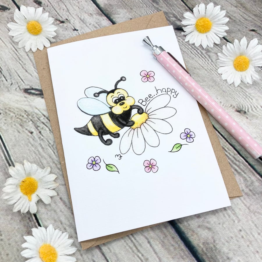 Bee..happy Bee Card - Birthday Card - Blank Bee Card