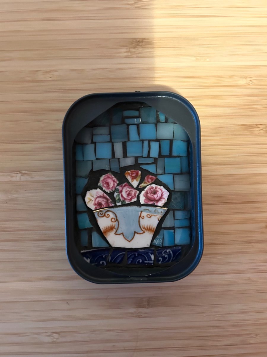 Mini mosaic in sardine tin - Folksy