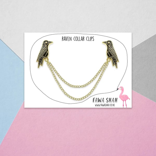 Gold Raven Collar Chain - Hard Enamel Pin - Jewellery