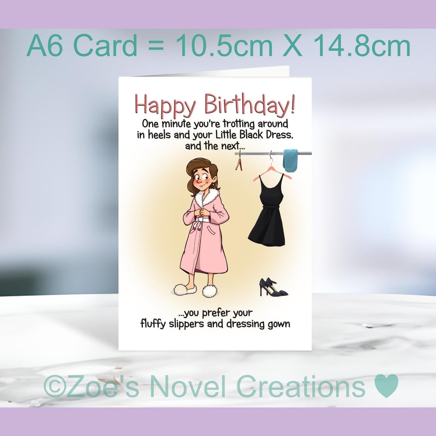 Dressing Gown and Fluffy Slippers Birthday Card A6 size 10.5cm X 14.8cm 