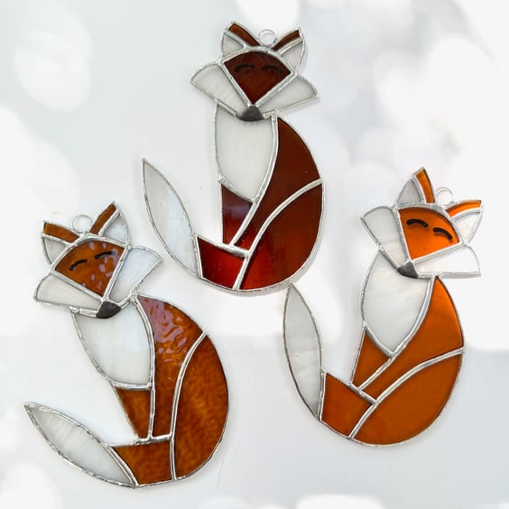 Stained Glass Fox Suncatcher Large - Handmade Hanging Decoration - Amber