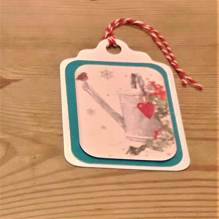Christmas Gift Tag - Robin and Watering Can