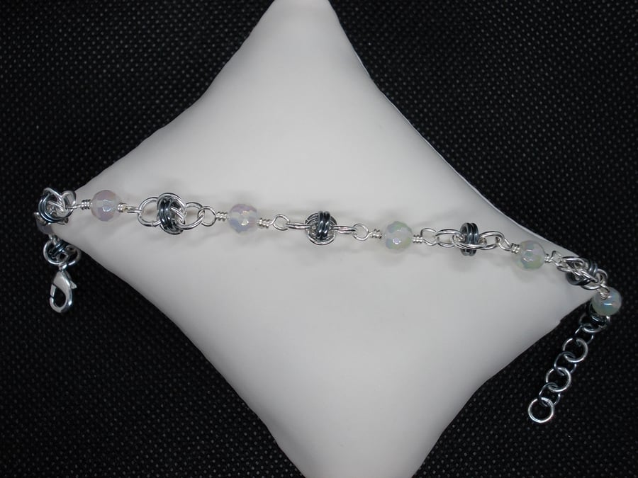 SALE - Coated agate and barrel weave bracelet