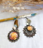 Asymmetrical Boho Style Earrings with Art Charms, Faux Pearls and Agate Stone - Image 1