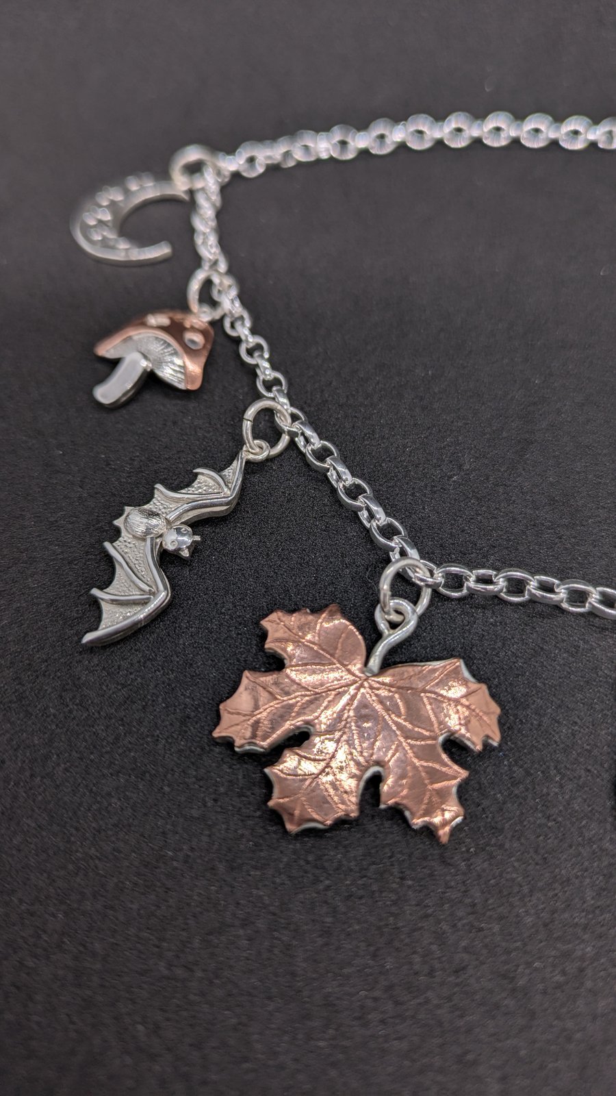 Sterling silver charm necklace, One of a kind silver necklace, Autumn necklace