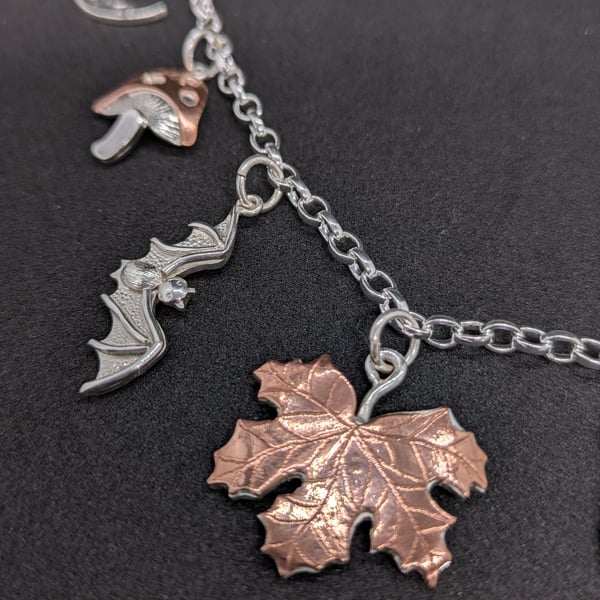Sterling silver charm necklace, One of a kind silver necklace, Autumn necklace