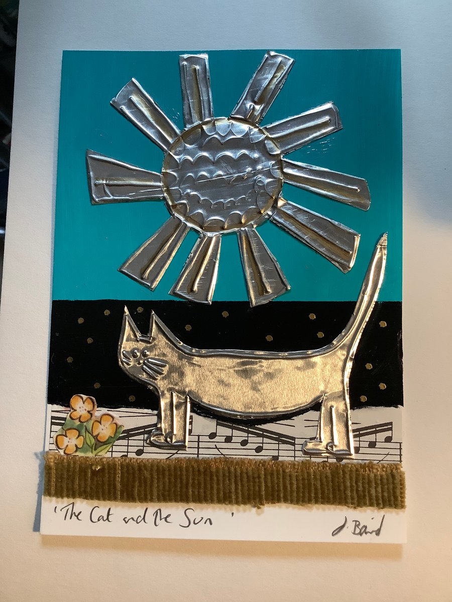 The cat and the sun. Original art. Metal art. Mixed media. 
