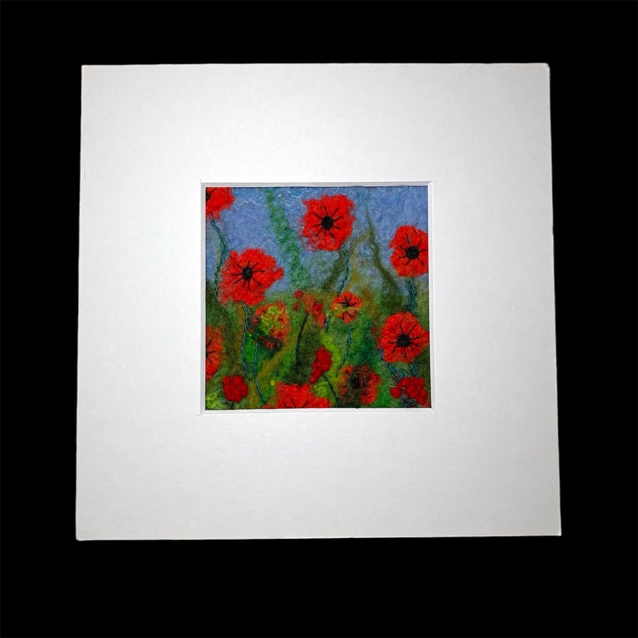 Poppy picture, hand felted textile art