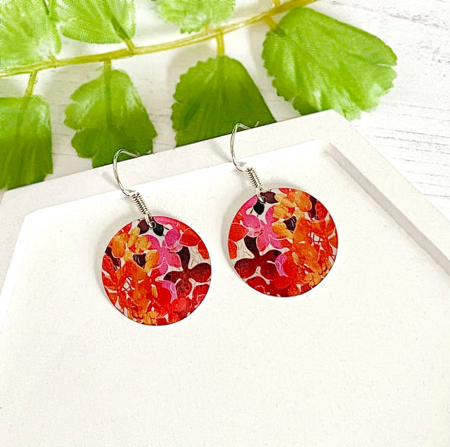 Earrings, autumn floral discs dangle on sterling silver ear wires (32)