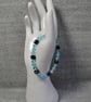 Blue Mermaid Glass Bead and Hematite Cube Elastic Bracelet - Image 3