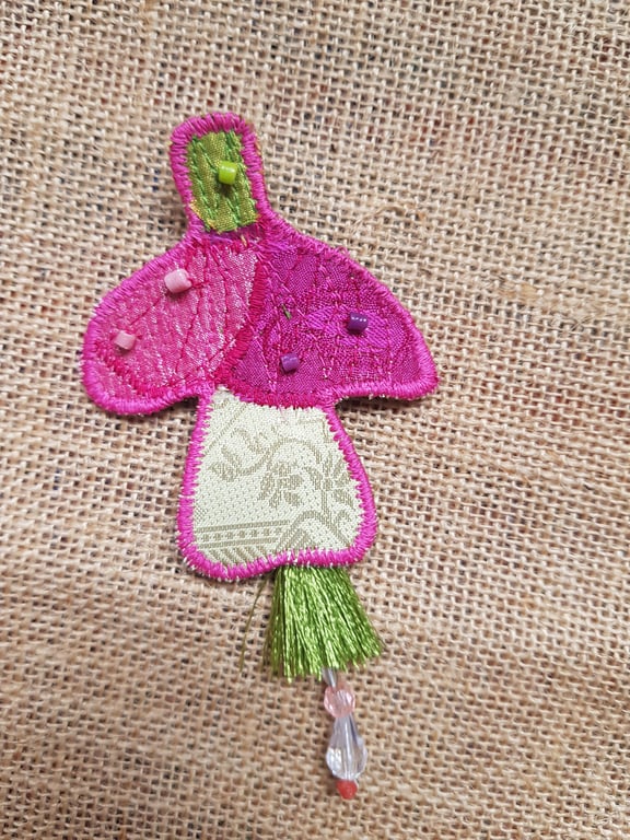 Fuchsia silk brooch 