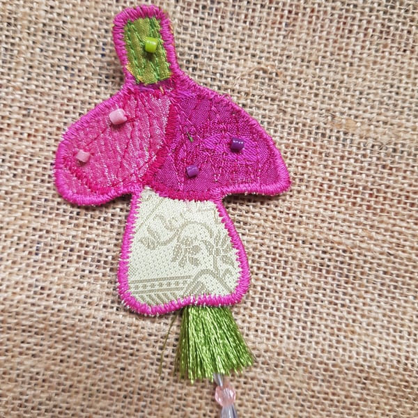 Fuchsia silk brooch 