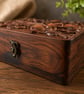 Hand Carved Floral Wooden Jewelry Box – Red Lined Keepsake Box, 9 x 6 Inches