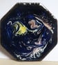 yellow. purple and white scrolled over dark blue - brooch - Image 1
