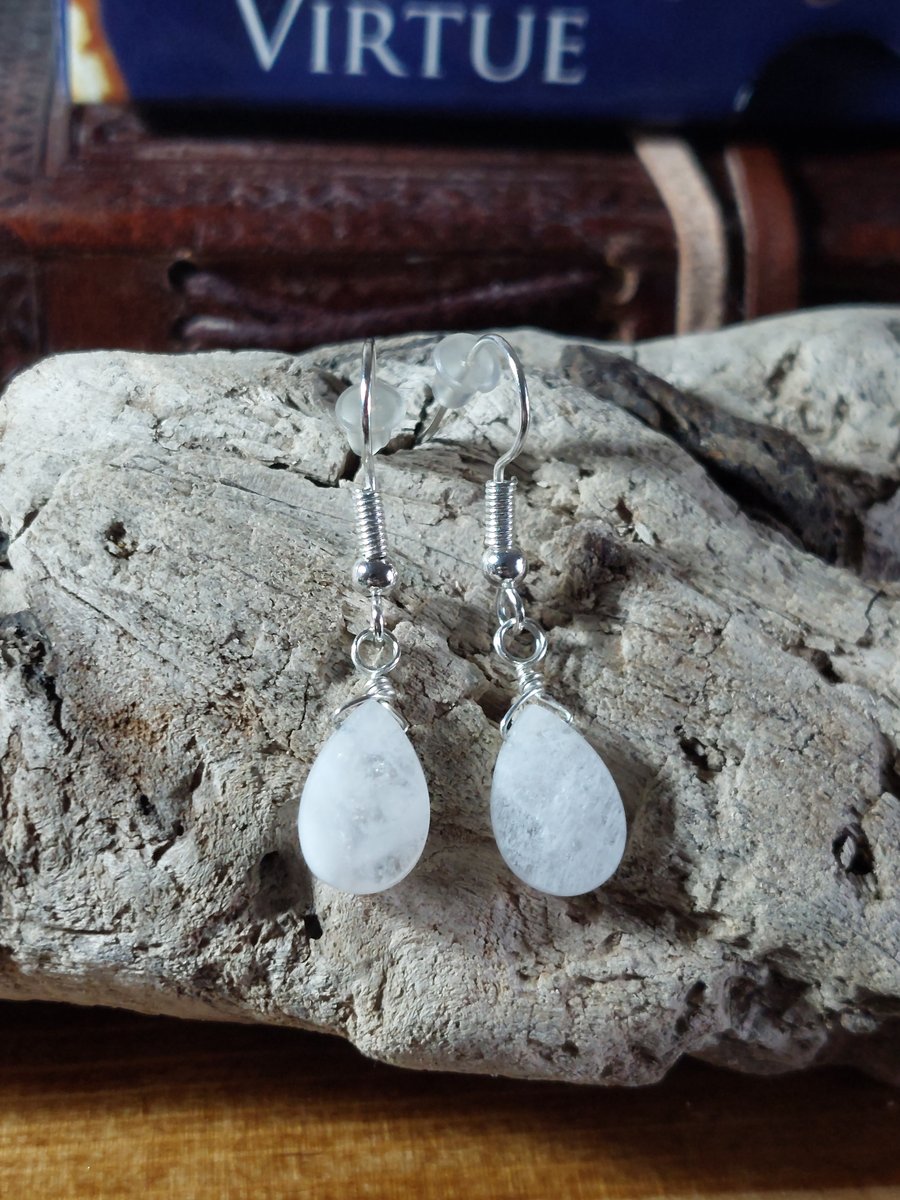 Moonstone Sterling Silver Dangle Earrings-Yoga-Reiki-Spiritual-Boho-Hippie  