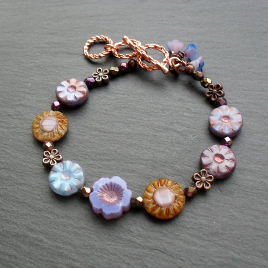 Flower Bracelet With Czech Glass Beads