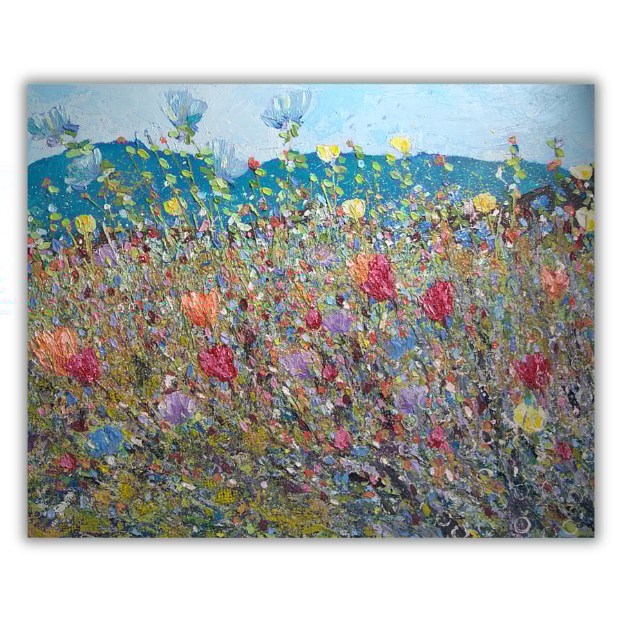 Impasto oil painting - wildflowers - views - ready to hang - Scottish landscape