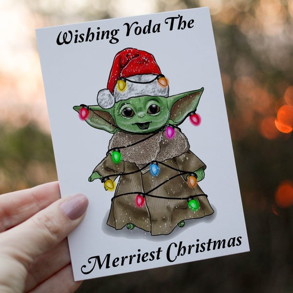 Wishing Yoda The Merriest Christmas Card, Yoda Christmas Card, Personalized Card