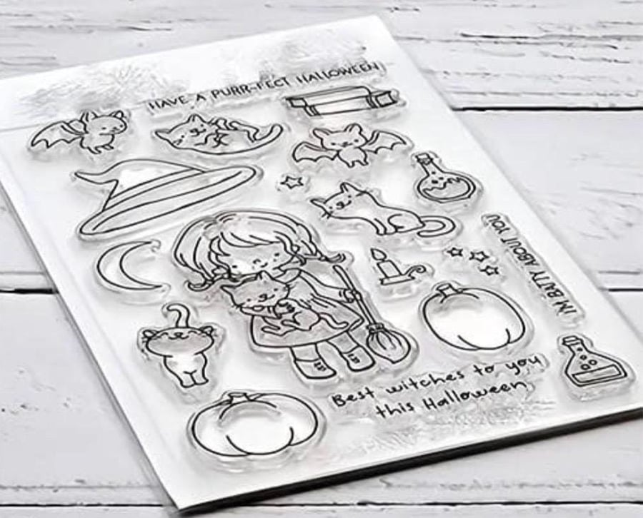 NEW Little Witch Halloween Stamps and Metal Die Cutting Die Set