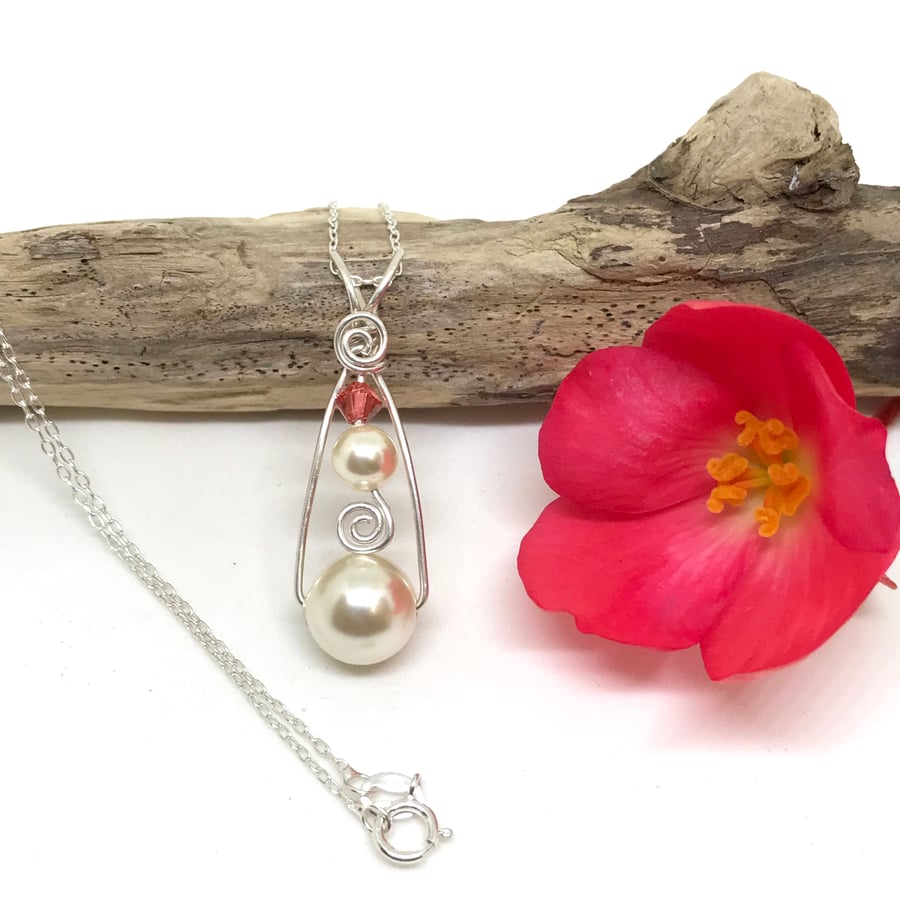 Silver Pearl And Crystal Pendant, Sterling Silver