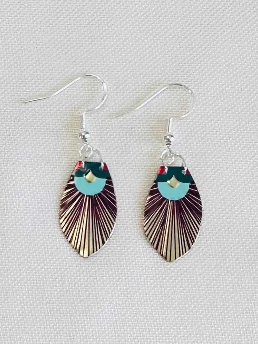 Art Deco style recycled tin earrings 