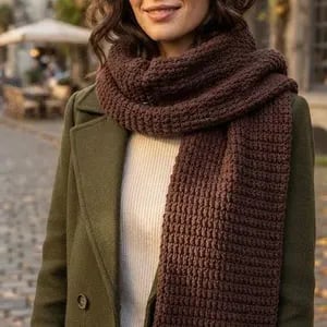 Handmade Deep Chocolate Suzette Stitch Scarf: 180cm Aran Winter Accessory