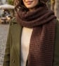 Handmade Deep Chocolate Suzette Stitch Scarf: 180cm Aran Winter Accessory