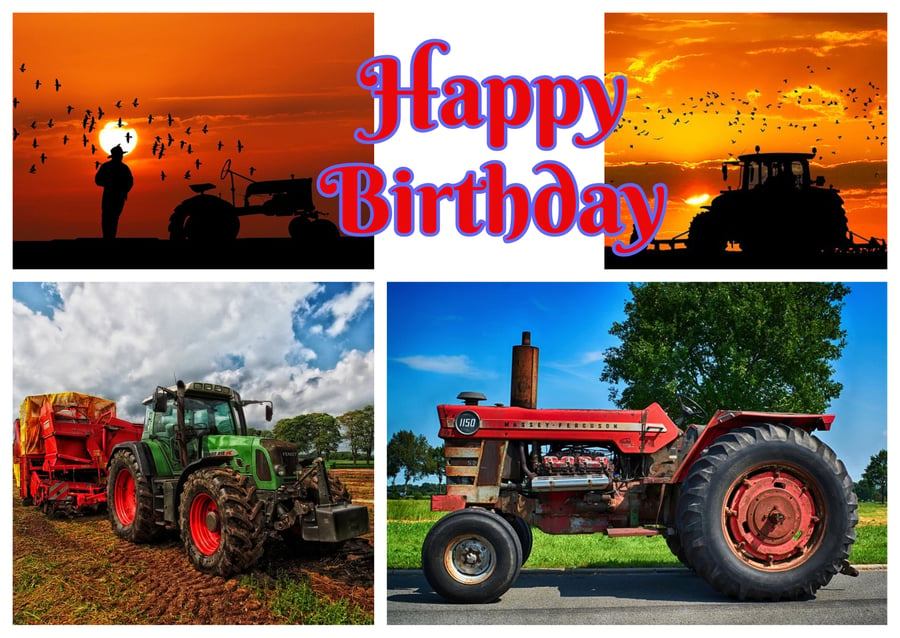 Happy Birthday Tractor Card A5