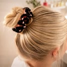 Beaded Crochet Hair Scrunchie in Peach and Black, Ruffle Hair Accessory