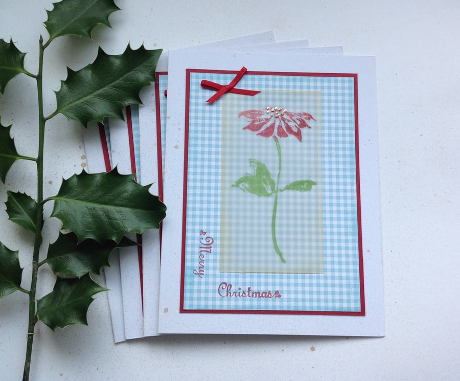 CHRISTMAS CARDS ' Poinsettia ' ( pack of 4 ) vellum. Merry Christmas.