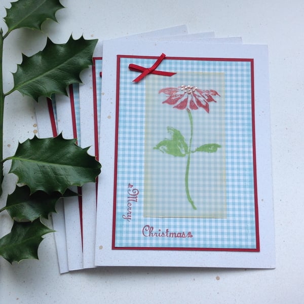 CHRISTMAS CARDS ' Poinsettia ' ( pack of 4 ) vellum. Merry Christmas.