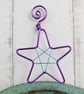 Hot Pink Wire Star Decoration with a Turquoise Centre