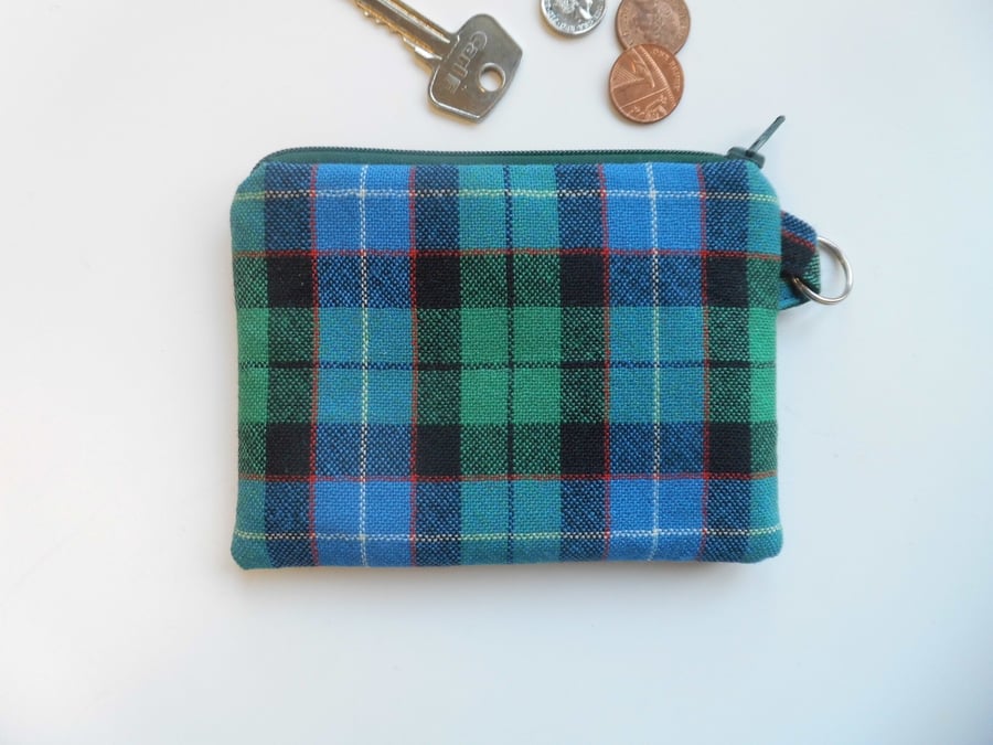 Coin purse Galbraith Ancient Tartan green and blue wool.