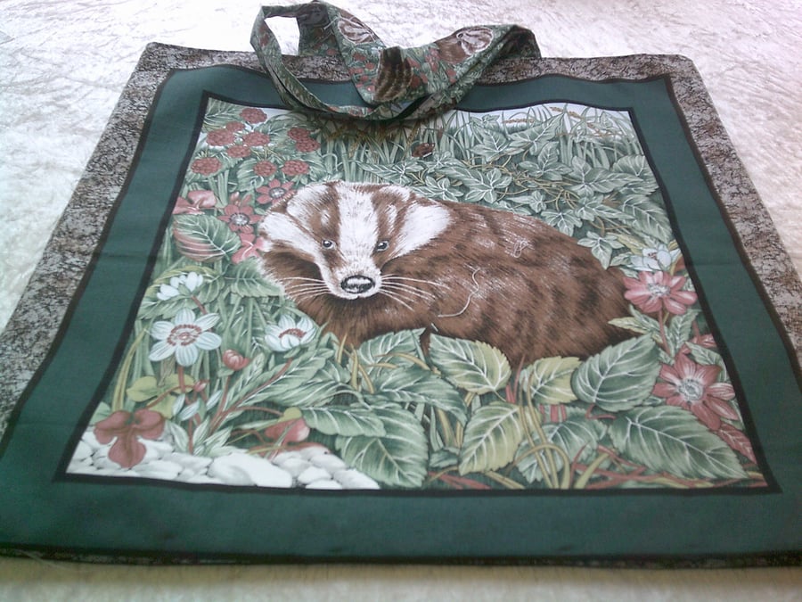Fabric Shopping Bag with Pictures of Badgers