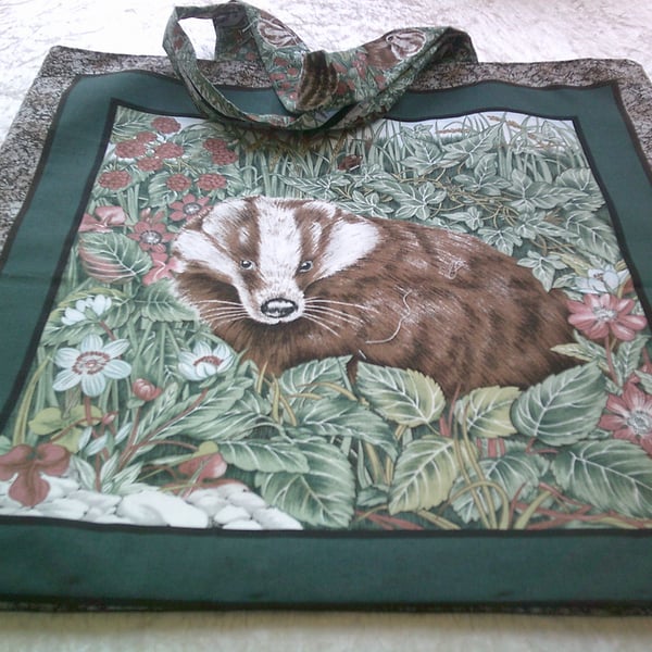 Fabric Shopping Bag with Pictures of Badgers