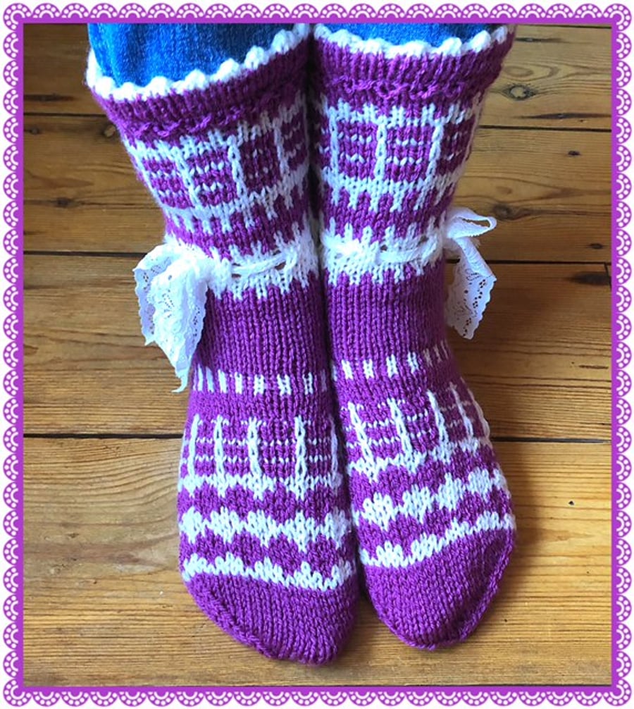 Hand knitted slipper socks
