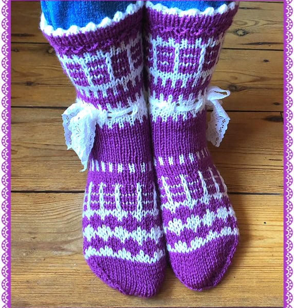 Hand knitted slipper socks