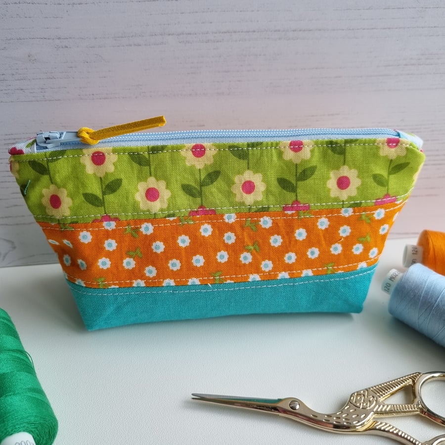 Mini zipper pouch, spring multi colour, notions case, make-up bag