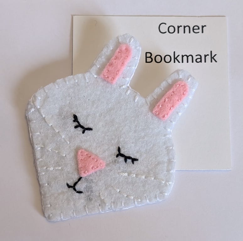 Handmade handsewn felt corner bookmark - rabbit