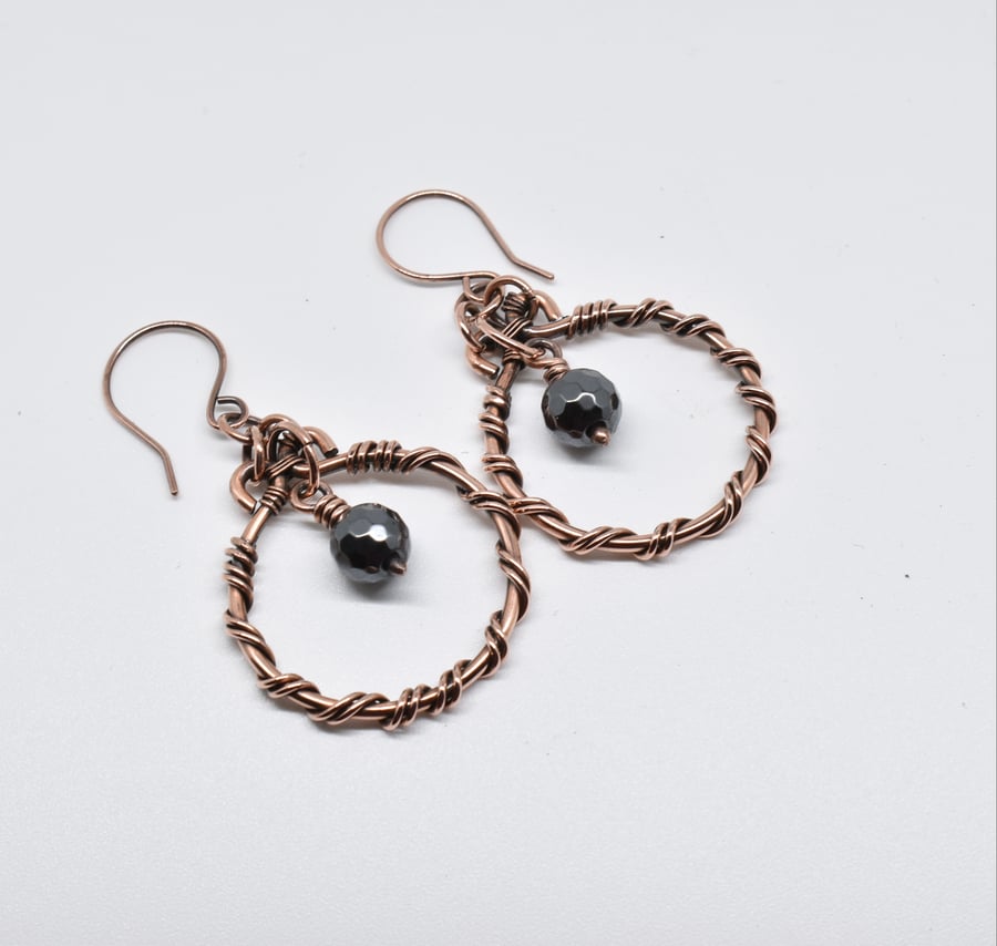 Hematite and Copper Hoop Earrings