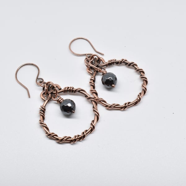 Hematite and Copper Hoop Earrings