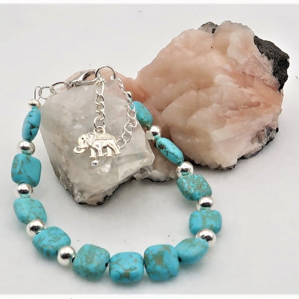 Howlite Bracelet with Lucky Elephant Charm. A Calming and Lucky Bracelet.