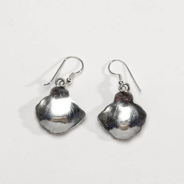 Wire Hoop Silver "Gingko" Drop Earrings
