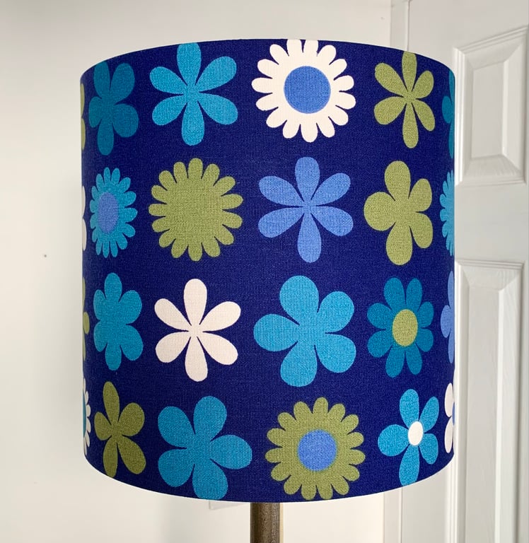 Retro Flower Blue Green HEIDI Genia Sapper 60s 70s vintage fabric Lampshade 
